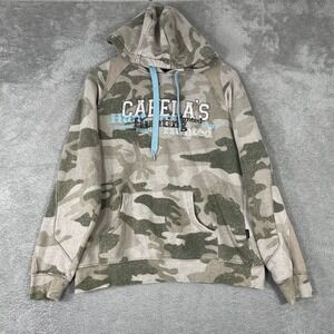 Cabelas Hoodie Womens Medium Green Camo Hunting Pullover Sweatshirt Y2K